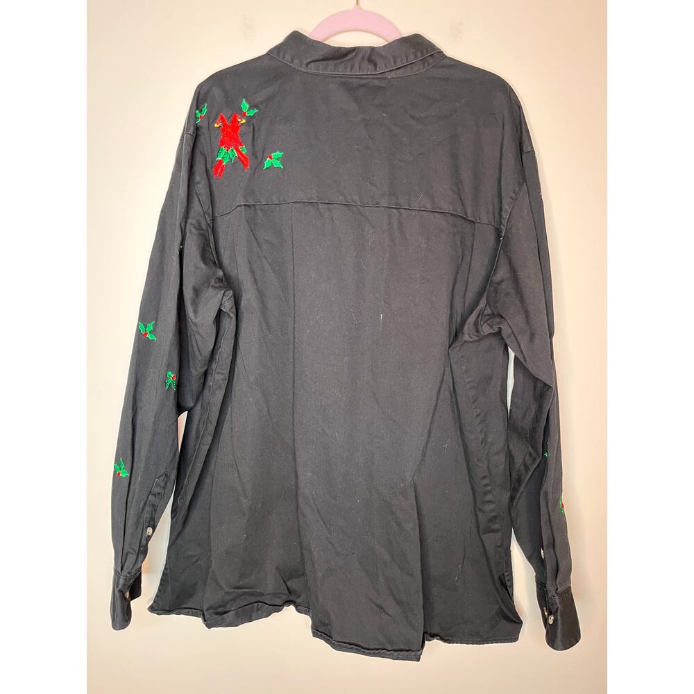 2000s Quacker Factory Christmas Holly Holiday Cardinals Festive Sparkle Shirt 3X - Picture 5 of 6
